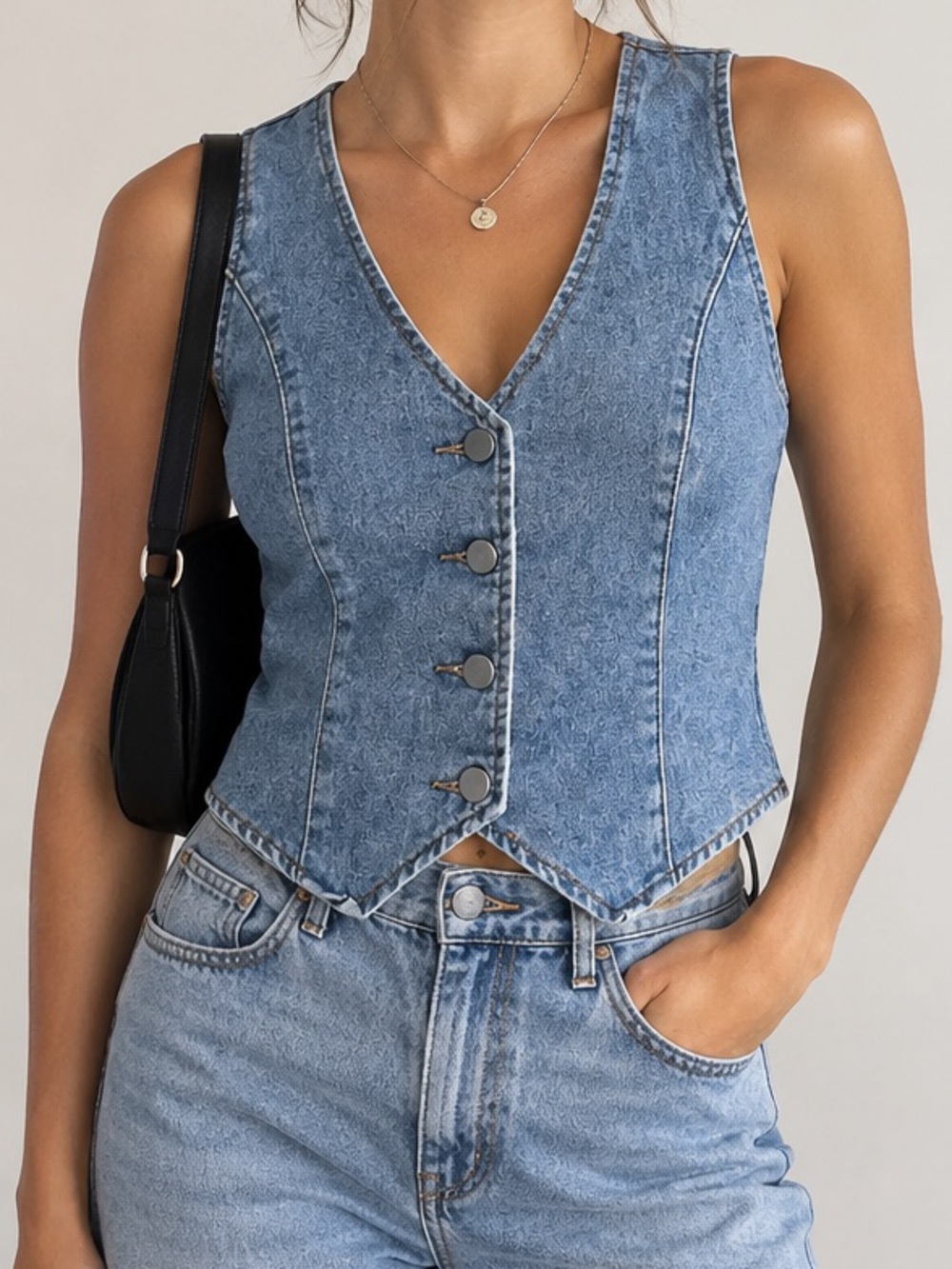 SHEIN Light Blue Vintage Wash Denim Vest